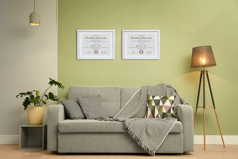 VIOLABBEY 11x14 Shadow Diploma Frames Cream White, Fits 8.5x11 Certificate or College Degree with Mat or 11x14 without Mat, HD Semi-tempered Glass, Wall or tabletop Display (White Gold Double Mat) - Image 5